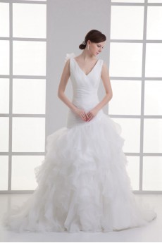 Organza Sheath Gown with Hamd-made Flower