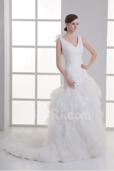 Organza Sheath Gown with Hamd-made Flower