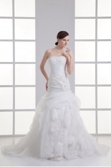 Organza Strapless Sheath Beaded Gown