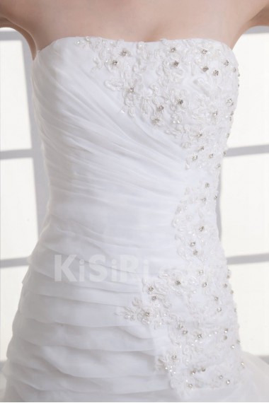 Organza Strapless Sheath Beaded Gown
