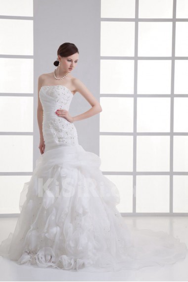Organza Strapless Sheath Beaded Gown