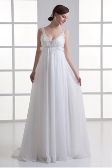 Chiffon V Neckline Column Gown with Embroidery