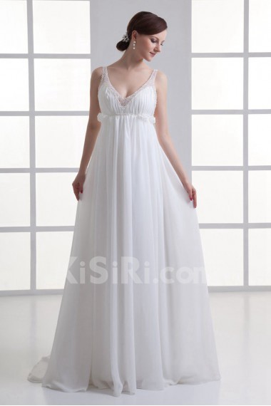 Chiffon V Neckline Column Gown with Embroidery