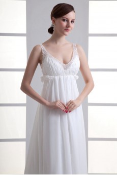 Chiffon V Neckline Column Gown with Embroidery