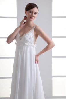 Chiffon V Neckline Column Gown with Embroidery