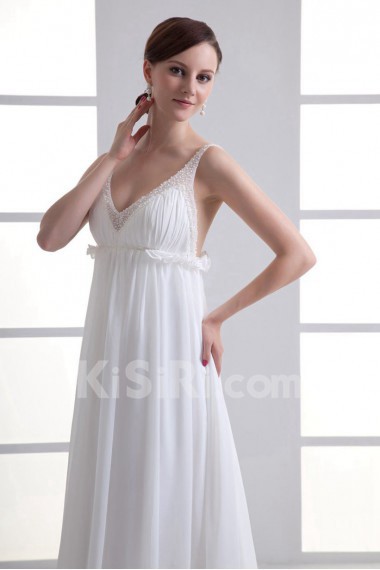 Chiffon V Neckline Column Gown with Embroidery