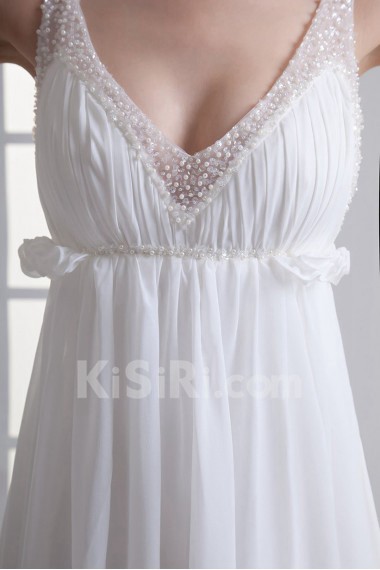 Chiffon V Neckline Column Gown with Embroidery