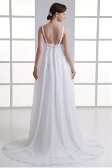Chiffon V Neckline Column Gown with Embroidery