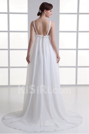 Chiffon V Neckline Column Gown with Embroidery