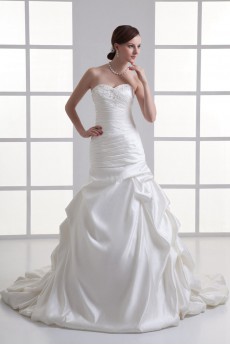 Satin Strapless Sheath Gown with Embroidery