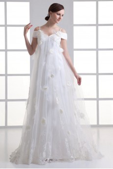 Satin and Net Column Gown with Embroidery