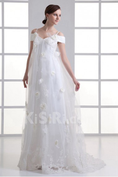 Satin and Net Column Gown with Embroidery