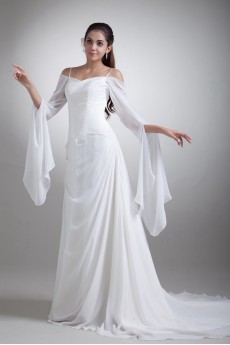 Chiffon Column Gown with Long Sleeves