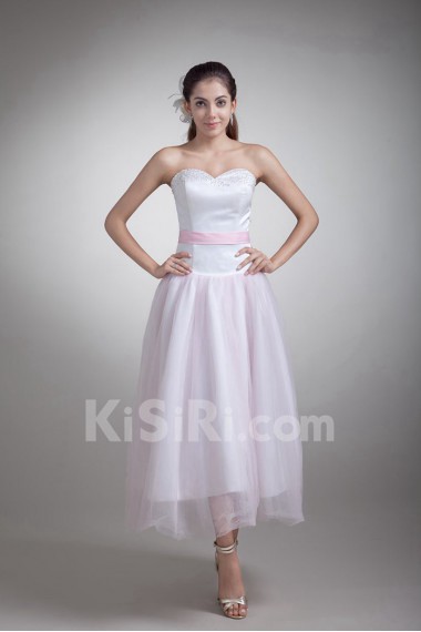 Organza and Satin Sweetheart Tea-Length Dress
