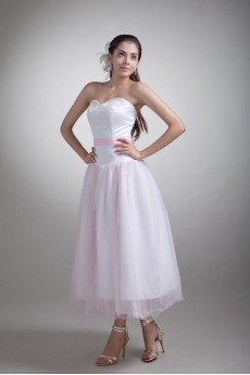 Organza and Satin Sweetheart Tea-Length Dress