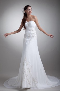 Chiffon Sweetheart Sheath Gown with Embroidery