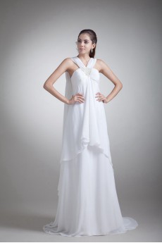 Chiffon Column Gown with Embroidery