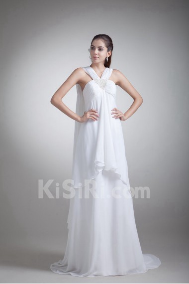 Chiffon Column Gown with Embroidery