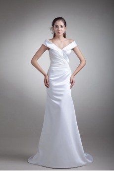 Satin Off-the-Shoulder Sheath Gown