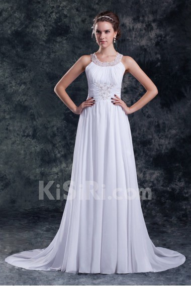 Chiffon Column Gown with Jewel