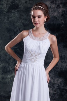 Chiffon Column Gown with Jewel