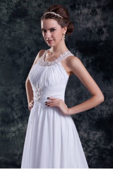 Chiffon Column Gown with Jewel