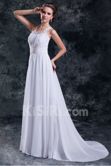 Chiffon Column Gown with Jewel