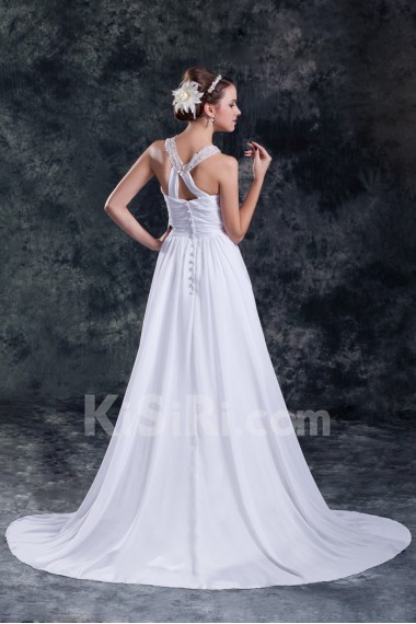 Chiffon Column Gown with Jewel
