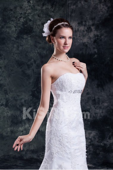 Satin and Net Strapless Sheath Gown with Embroidery