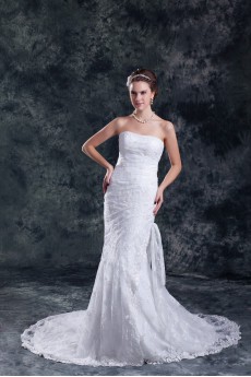 Lace Strapless Sheath Gown with Embroidery