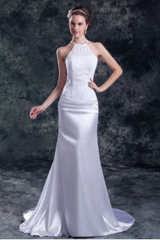 Chiffon and Satin Column Gown with Jewel