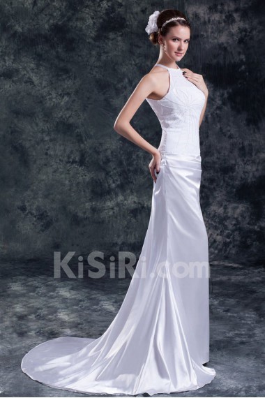 Chiffon and Satin Column Gown with Jewel