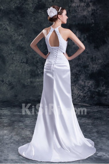 Chiffon and Satin Column Gown with Jewel