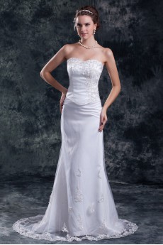 Net Sweetheart Sheath Gown with Embroidery