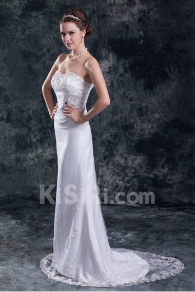 Net Sweetheart Sheath Gown with Embroidery
