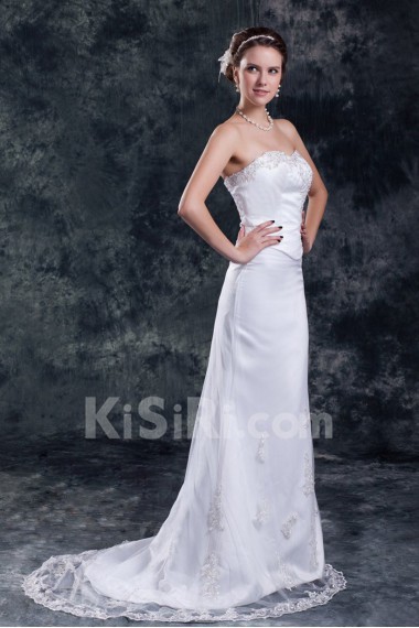 Net Sweetheart Sheath Gown with Embroidery