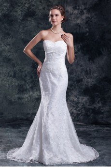 Lace Sweetheart Sheath Gown with Embroidery