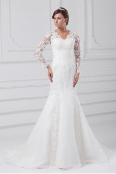 Organza V-Neck Sheath Illusion Gown