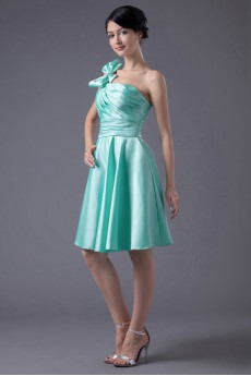 Satin One Shoulder Knee Length Bow Dress