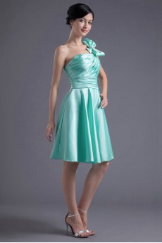 Satin One Shoulder Knee Length Bow Dress