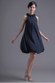 Chiffon Jewel Short Dress with Hand-made Flowers