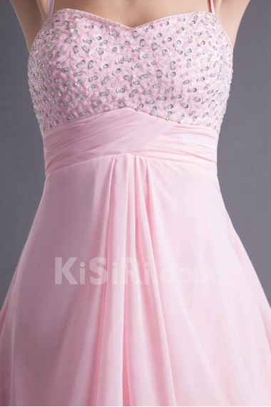 Chiffon Empire Tea-Length Dress with Sequins