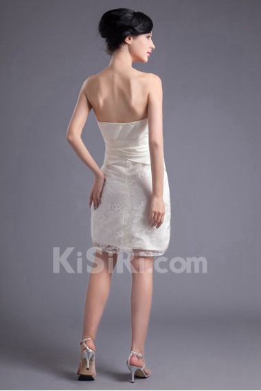 Satin and Lace Strapless Short Dress with Hand-made Flower