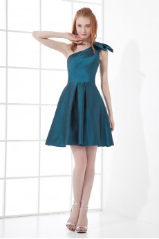 Taffeta Asymmetrical A Line Short Bow Dress