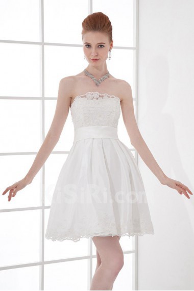 Satin Strapless A Line Short Dress with Sash