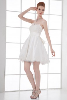 Satin Strapless A Line Short Dress with Sash