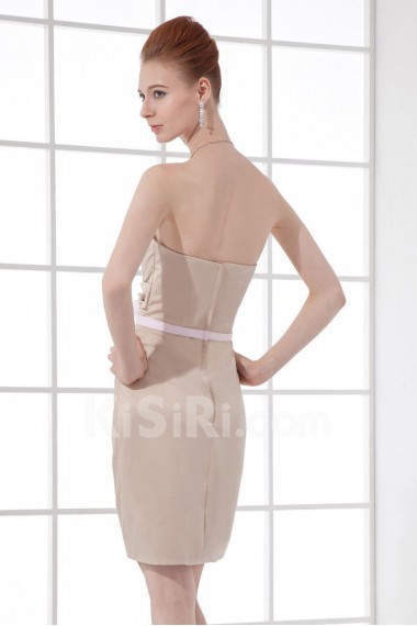 Satin Sweetheart Short Dress with Hand-made Flower