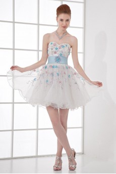 Organza Sweetheart Short Dress with Sash