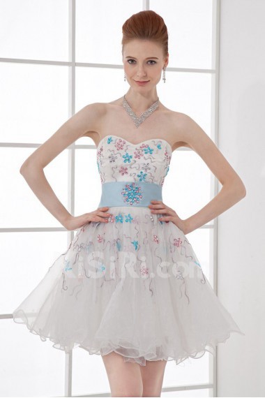 Organza Sweetheart Short Dress with Sash