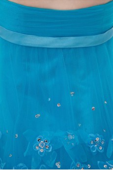Net Strapless Short Dress with Embroidery